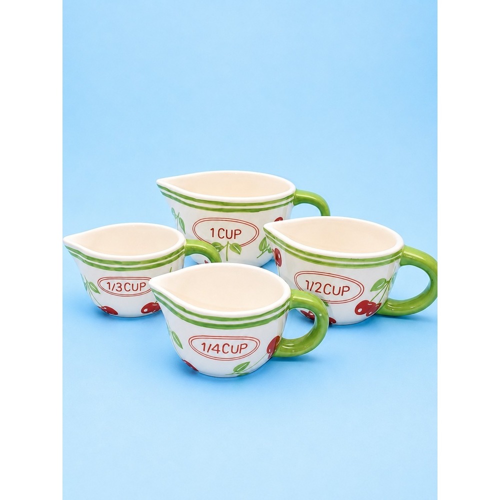 Pier One Imports Ceramic Cherry Measuring Cup‎ Set Of Four Complete -774/A4